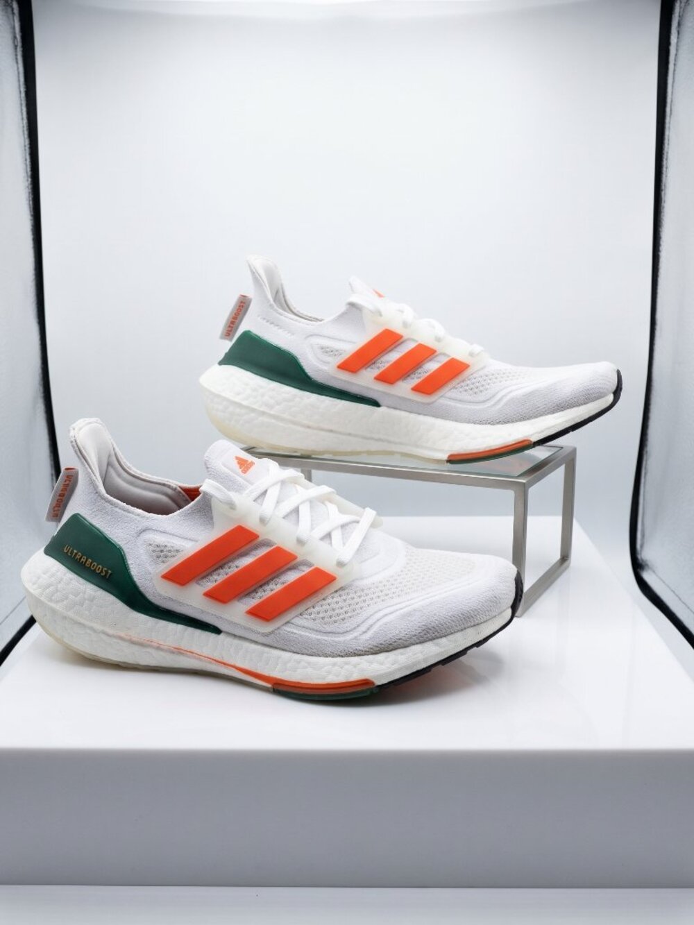 adidas Ultraboost 21 Miami Hurricanes White Orange Green Running Shoes Sneakers